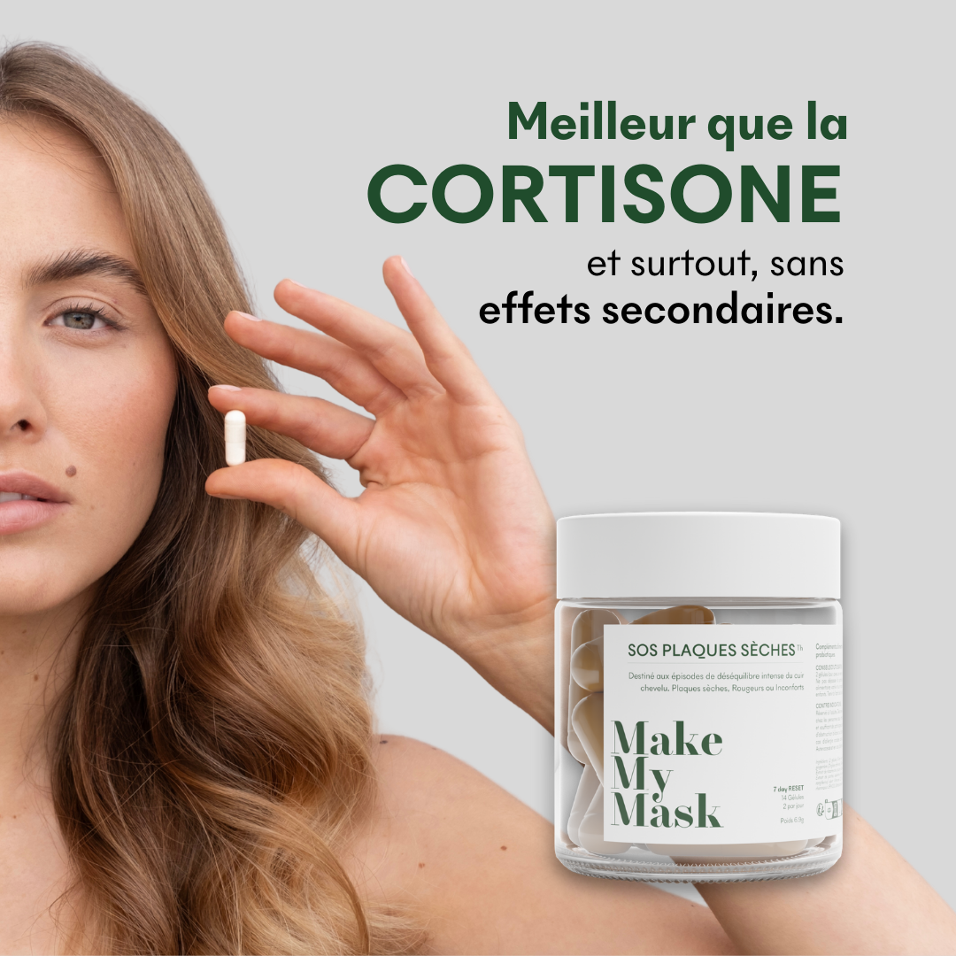 Le complément SOS plaques sèches de MakeMyMask meilleur que la cortisone, et surtout sans effets secondaires