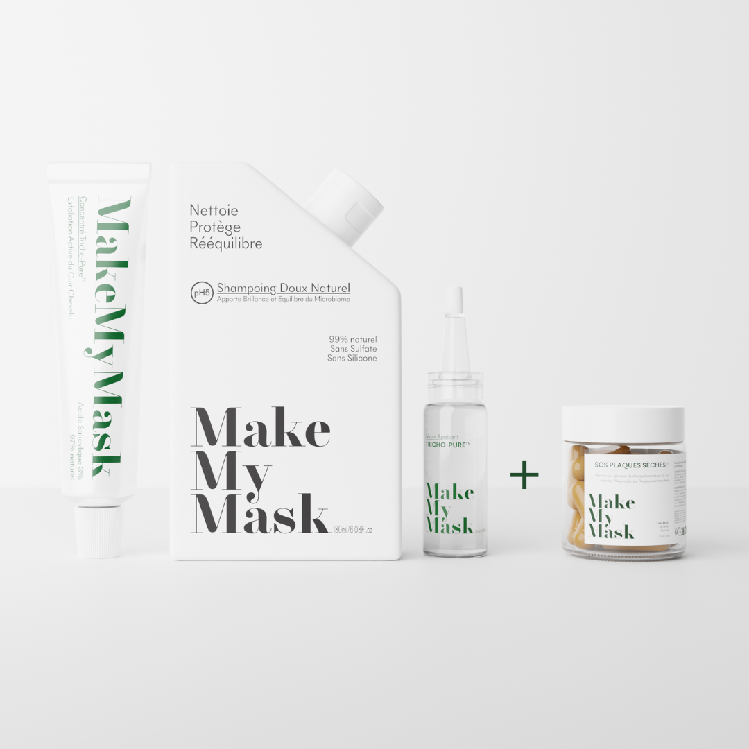 MakeMyMasks Anti-PSO-Protokoll und SOS-Trockenpflaster-Ergänzung zur Bekämpfung von trockenen Stellen und Psoriasis