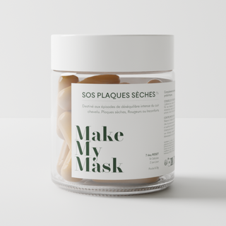 El suplemento SOS Dry Patches de MakeMyMask está dirigido a la psoriasis del cuero cabelludo, las zonas secas y la caspa.